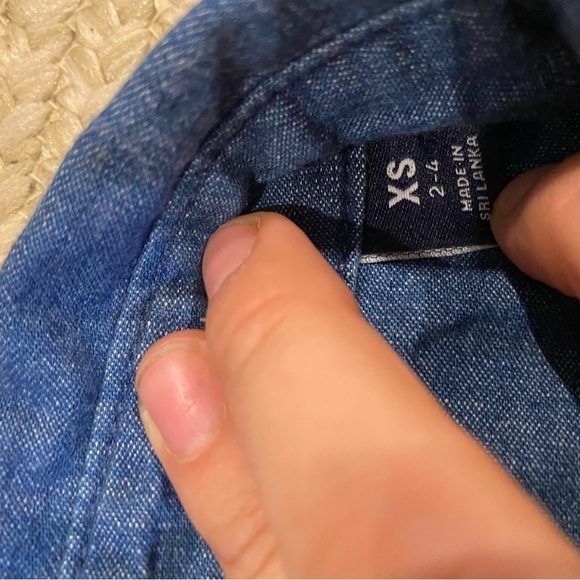 Lands' End Button Front Chambray Shirtdress XS embroidered bees sunflowers - Picture 9 of 9